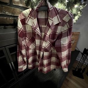 Burgundy Plaid Cotton Flannel Shirt / Shacket